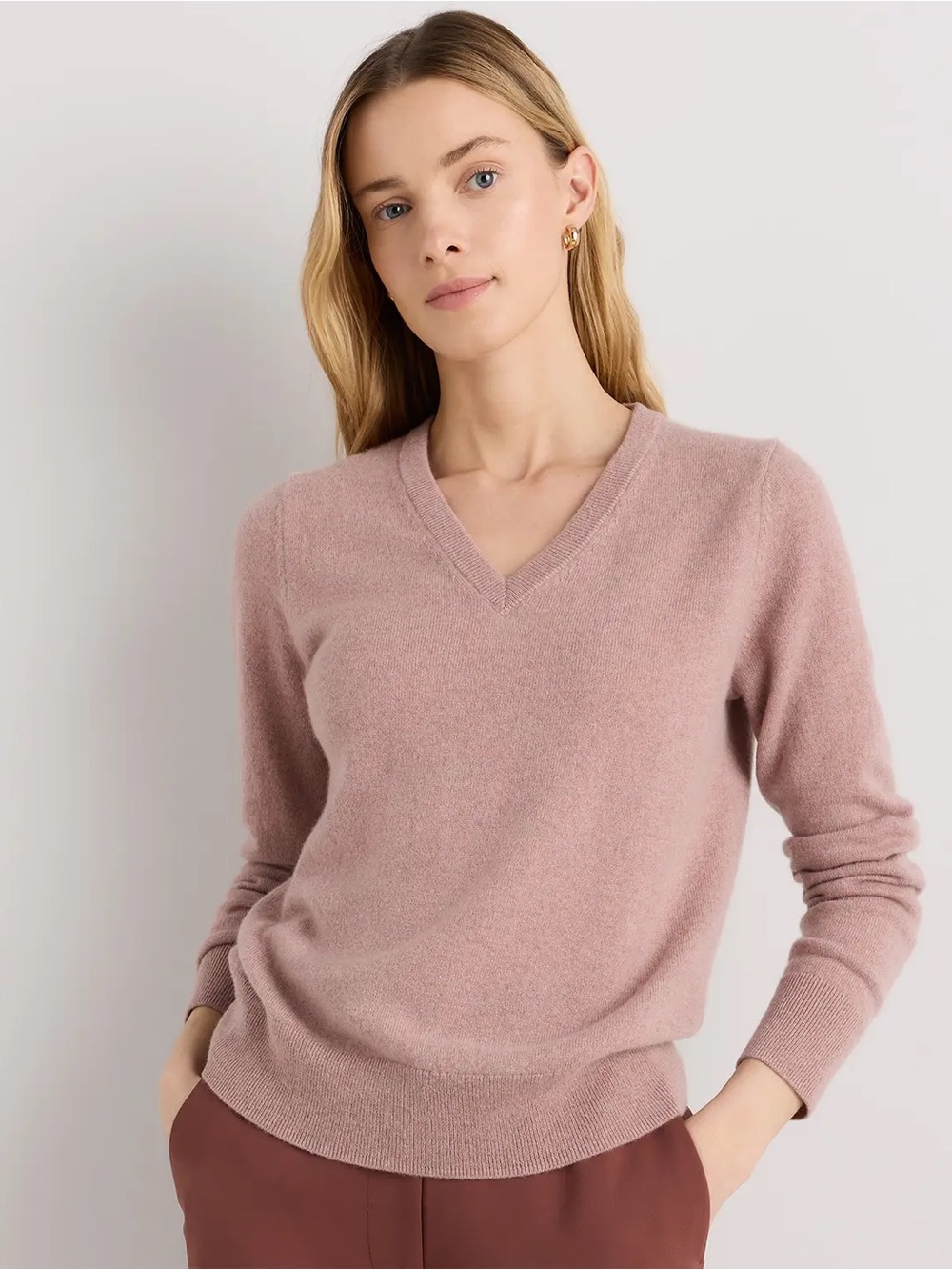 Quince 100% Cashmere V Neck Sweater Women Soft Knit Neutral Size S